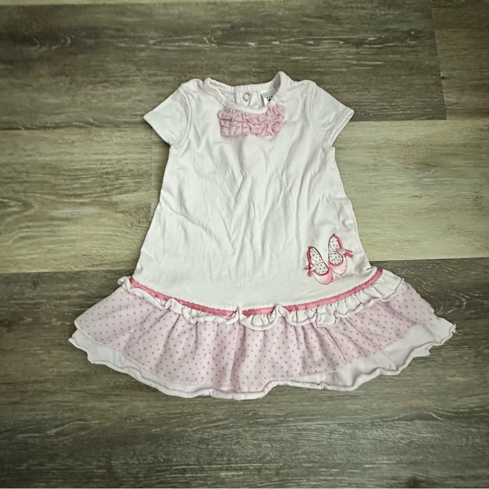 Baby Club Adorable Pink Baby Dress with Ballet Shoe Design 6-9M
